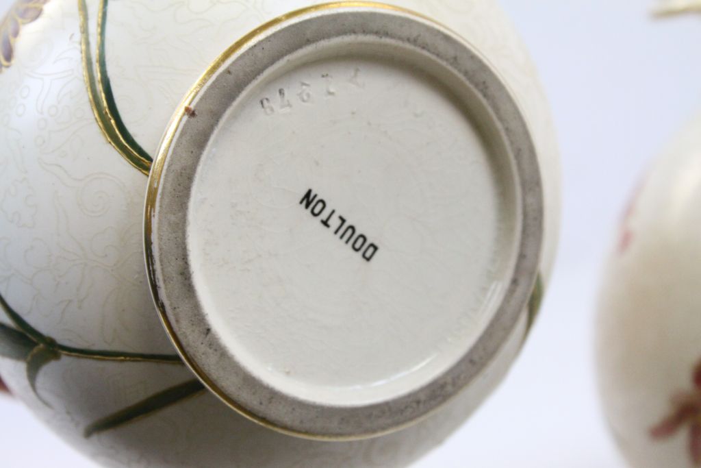 Pair of Doulton Bottle Neck Bulbous Vases decorated with Flowers stamped ' Doulton ' to base - Image 4 of 6