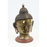 Contemporary Brass Buddha Head on Stand