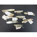 Eight Hallmarked Silver & Mother of Pearl Fruit Knives to include; Sheffield 1855, 1870, 1895 etc