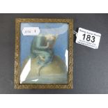 Framed and glazed hand painted miniature copy of Hope after George Frederick Watts, depicting a