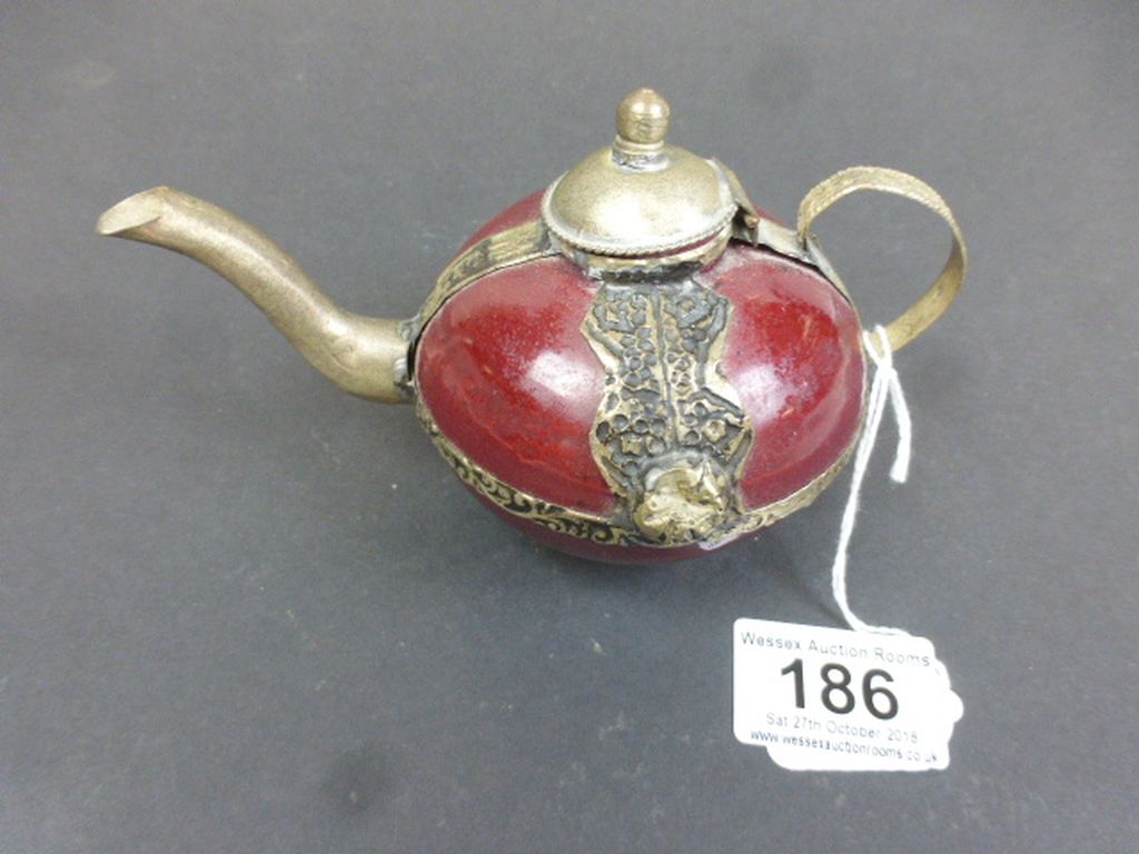 Asian ceramic Teapot with silvered metal mounts and Spout - Image 2 of 4