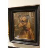 Ebonised Framed Oil Painting Study of a Lurcher Dog