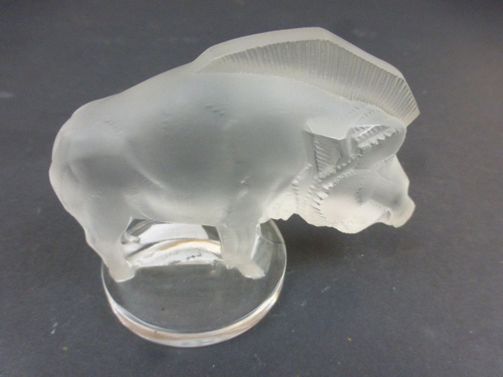 Post war Lalique frosted glass paperweight modelled as a wild boar, etched signature to base Lalique - Image 2 of 5