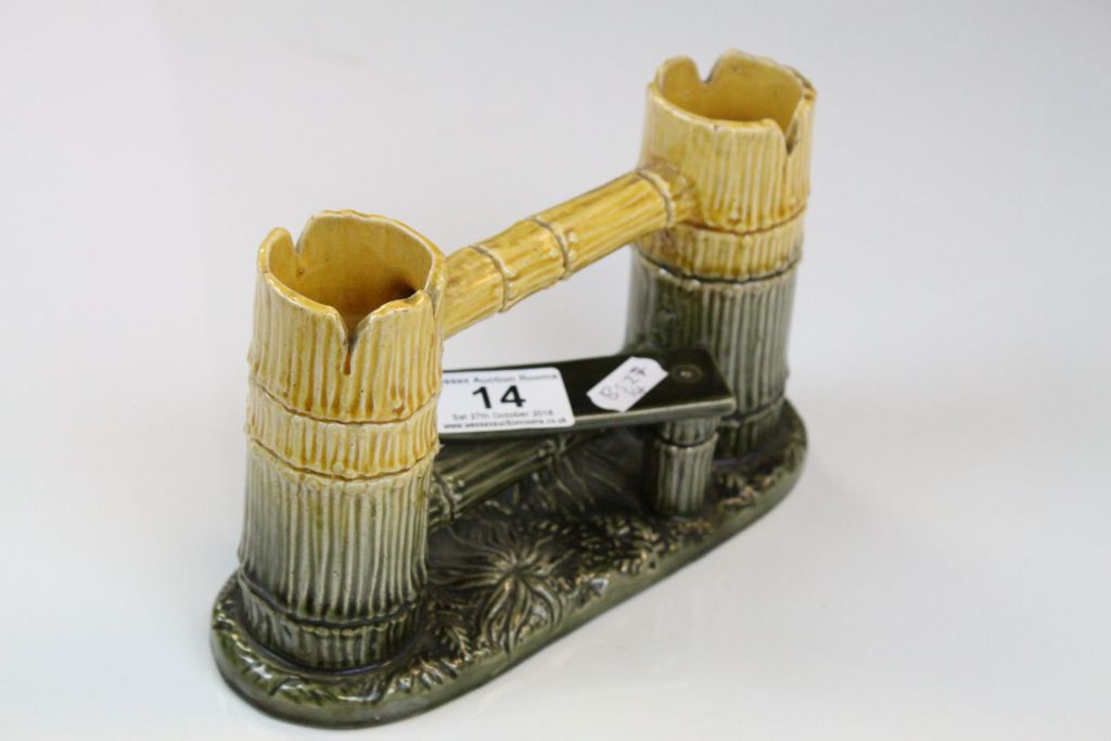 Majolica Style Torquay Pottery Spill Holder / Vase in the form of a Stile - Image 2 of 3