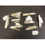 Eight vintage Hallmarked Silver & Mother of Pearl Fruit Knives to include; Sheffield 1847, 1887,