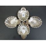 Set of Four Early 20th century Walker and Hall A1 Silver Plated Scallop Shaped Butter Dishes