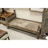 Middle Eastern / Afghan Hardwood Child's Bed Stead, ornately carved to posts and side panels,