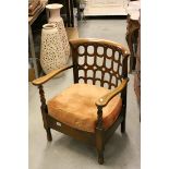 1920's / 30's Low Elbow Chair with Carved Hooped Splat Back