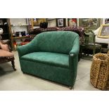 Early 20th century Small Green Upholstered Sofa on Castors, 122cms long