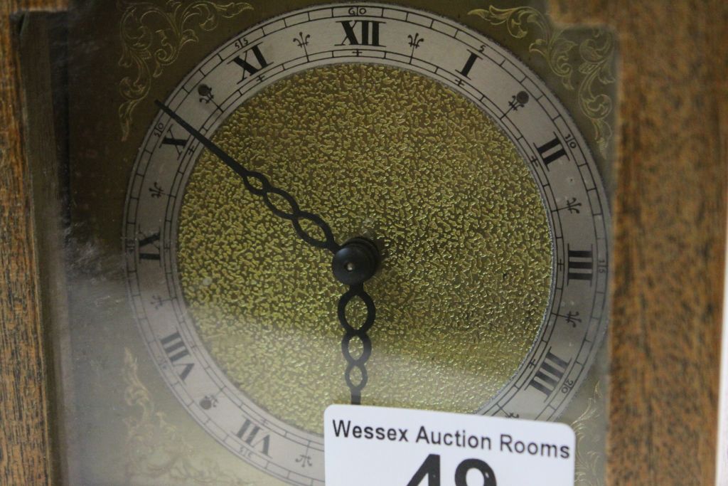 Wooden cased striking Mantle Clock with key, maker marked FHF to movement - Image 3 of 4