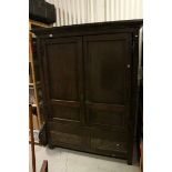Antique Oak Cupboard (later converted to a wardrobe) with Two Panel Doors above Two Drawers,
