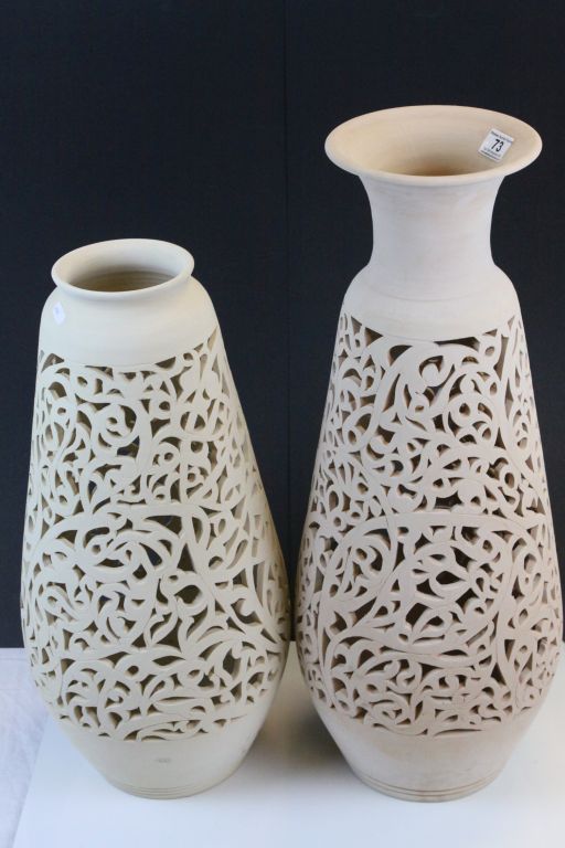 Two large Persian vases with Pierced scrolling Foliate design