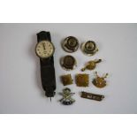 A Small Collection Of Mixed Militaria To Include : Three 14th Kings Hussars Sweetheart Brooches, A