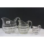 Set of Three Antique Cut Glass Graduating Jugs