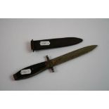 A Vintage WW2 Era Bone Handled Fighting Dagger With Metal Scabbard.