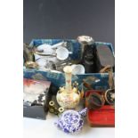 Box of mixed collectables to include Binoculars, ceramics Silver plate etc
