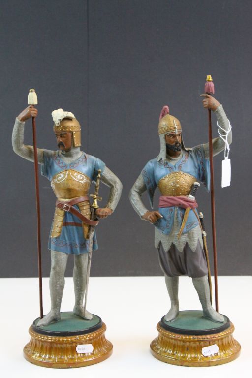 Pair of painted Spelter Warrior type figures