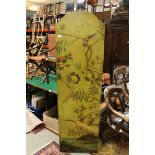 Vintage Lacquered Shaped Top Panel / Screen, hand painted to one side with a scene of Exotic