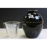 Large Art Deco French Glass Vase of Bulbous Form and a French Crystal Ice Bucket