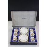 Cased set of six Aynsley coffee cups & saucers in "Cottage Garden" pattern