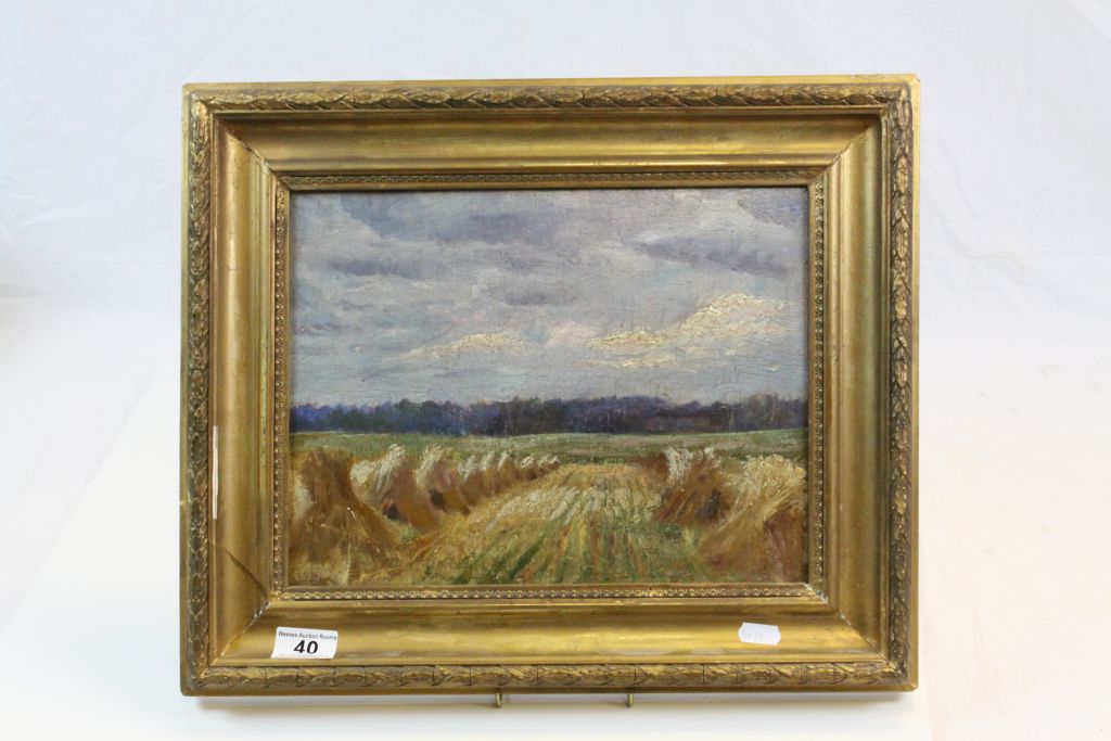 Gilt framed Oil on board of a Harvest scene