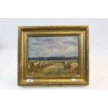 Gilt framed Oil on board of a Harvest scene