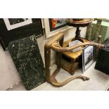 Continental Console Table with Marble Top and Oak Scroll Carved Base with Two Supports, 90cms long