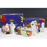 Two boxed Coalport "Snowman" figurines & a ceramic Trinket box in the form of a reclining Art Deco