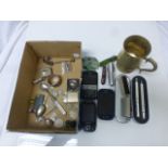 Assorted items to include two Samsung mobile phones and a Nokia, brass mug, penknives, loose