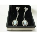 Pair of Silver CZ and Opal Drop Earrings
