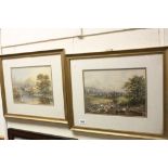 Pair of framed & glazed 19th Century Watercolours of Country scenes, one signed R Mann