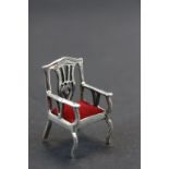 Silver Pincushion in the form of a Chippendale Style Chair