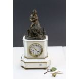 Charles Oudin Marble mantle Clock, key wind with Enamel dial and large Female figure to the top
