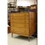 Mid 20th century / Retro ' AC Handcraft Quality Furniture ' Pale Walnut Chest of Five Long Drawers