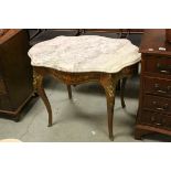 French Walnut Centre Table with Floral Inlay, Shaped Marble Top raised on Cabriole Legs with Gilt