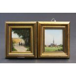 Two Robert Hughes miniature paintings, oils on board, titled Pony Riders Near Rockley and