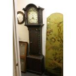 19th century Longcase Clock, the painted face with Roman numerals, seconds dial and date aperture