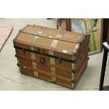 Late 19th / Early 20th century Canvas Covered and Wooden & Iron Bound Domed Top Travelling Trunk,