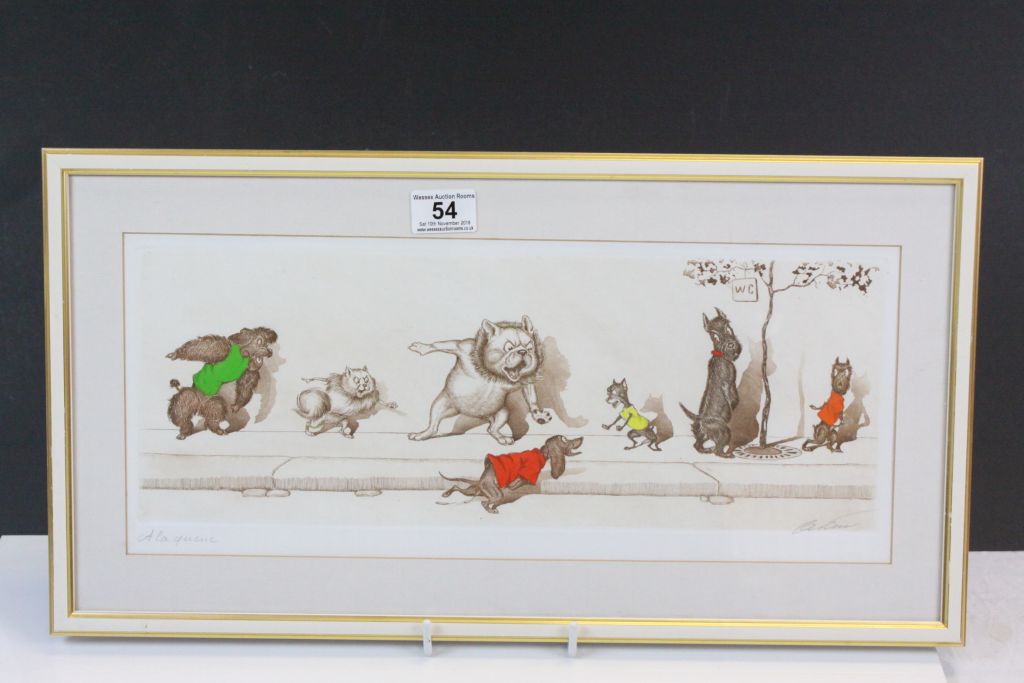 Boris O'Klein - Framed and Glazed Print titled in pencil to the margin ' A La Queue ' signed by