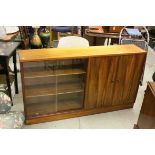 1950's Morris of Glasgow Cumbrae Walnut Bookcase with Two Doors and Two Glass Sliding Doors,