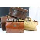 Large vintage Leather Sports bag and three Leather Briefcases plus a Shooting Stick