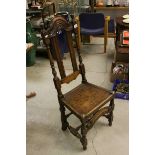 17th century Style Oak High Back Side Chair with Solid Seat