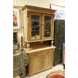 19th century Continental Pine Dresser with Upper Glazed Section over Sliding Out Shelf, Two