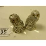 Pair of Silver Plated Condiments in the form of Owls with Glass Eyes