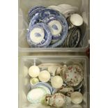 Two boxes of mixed vintage ceramics to include; Booths & Copeland blue & white, Minton etc