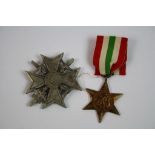 A Full Size British World War Two Italy Star Medal Together With A Damaged German Medal.