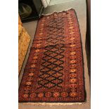 Middle Eastern Wool Blue and Purple Ground Rug, 222cms x 95cms
