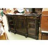 Victorian Ebonised Side Cabinet with Boxwood Inlay and Gilt Brass Mounts comprising a Central Single