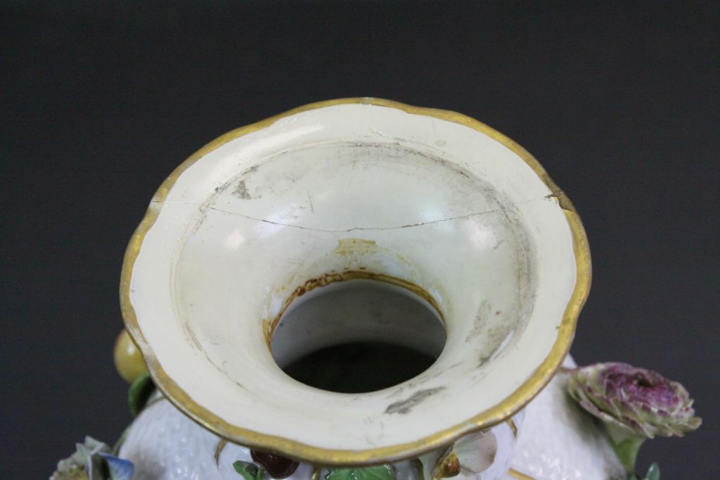 Meissen crossed sword marked pedestal Vase with raised Fruit & Floral decoration for restoration - Image 5 of 6