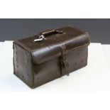 Vintage Brown Leather Medicine / Doctor's Bag with Interior Metal Lined Base